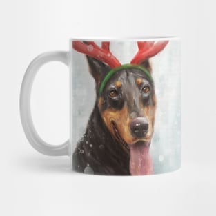 Painting of a Doberman with a Reindeer Headpiece Costume Mug